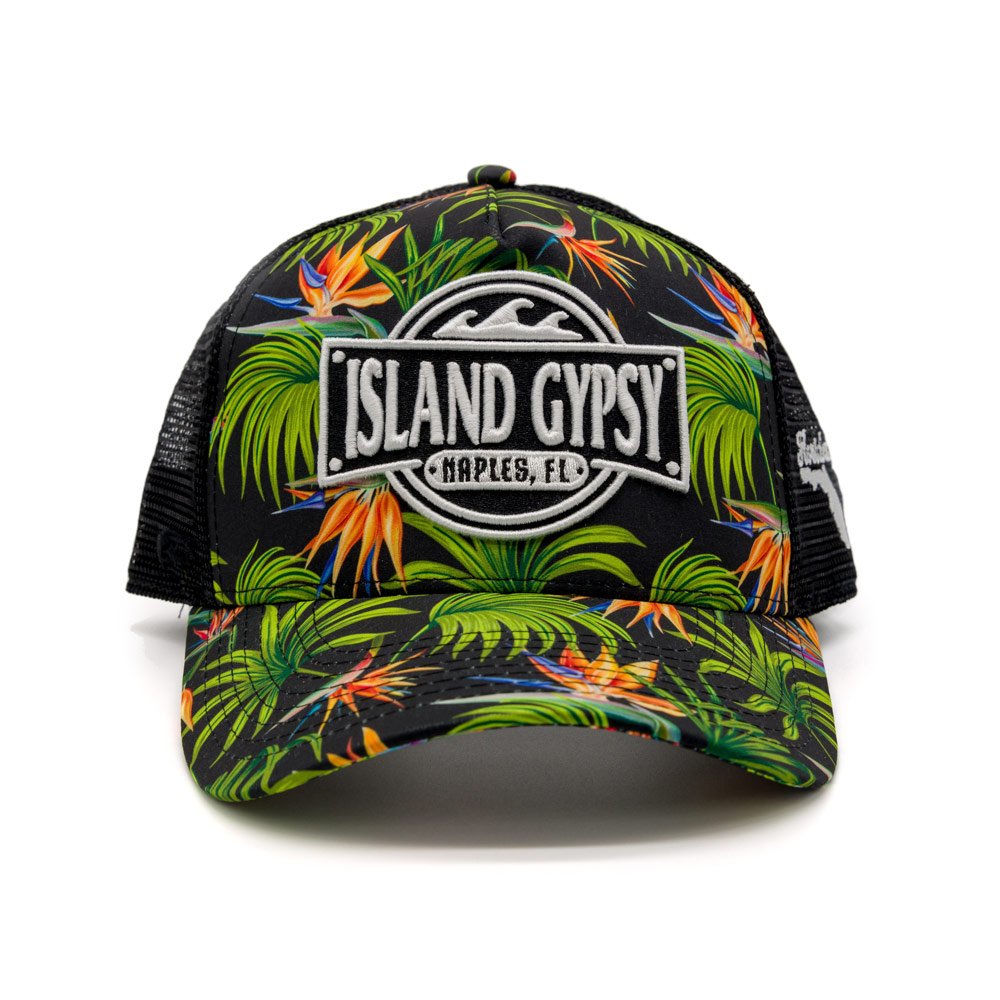 IslandGypsyCafe_Hat_Green Orange Black Floral_Front