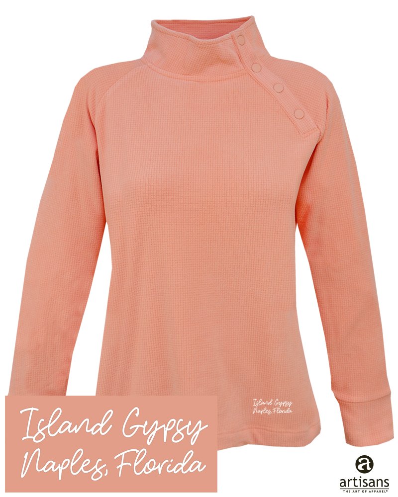 Womens Snap Neck Fleece in Peach